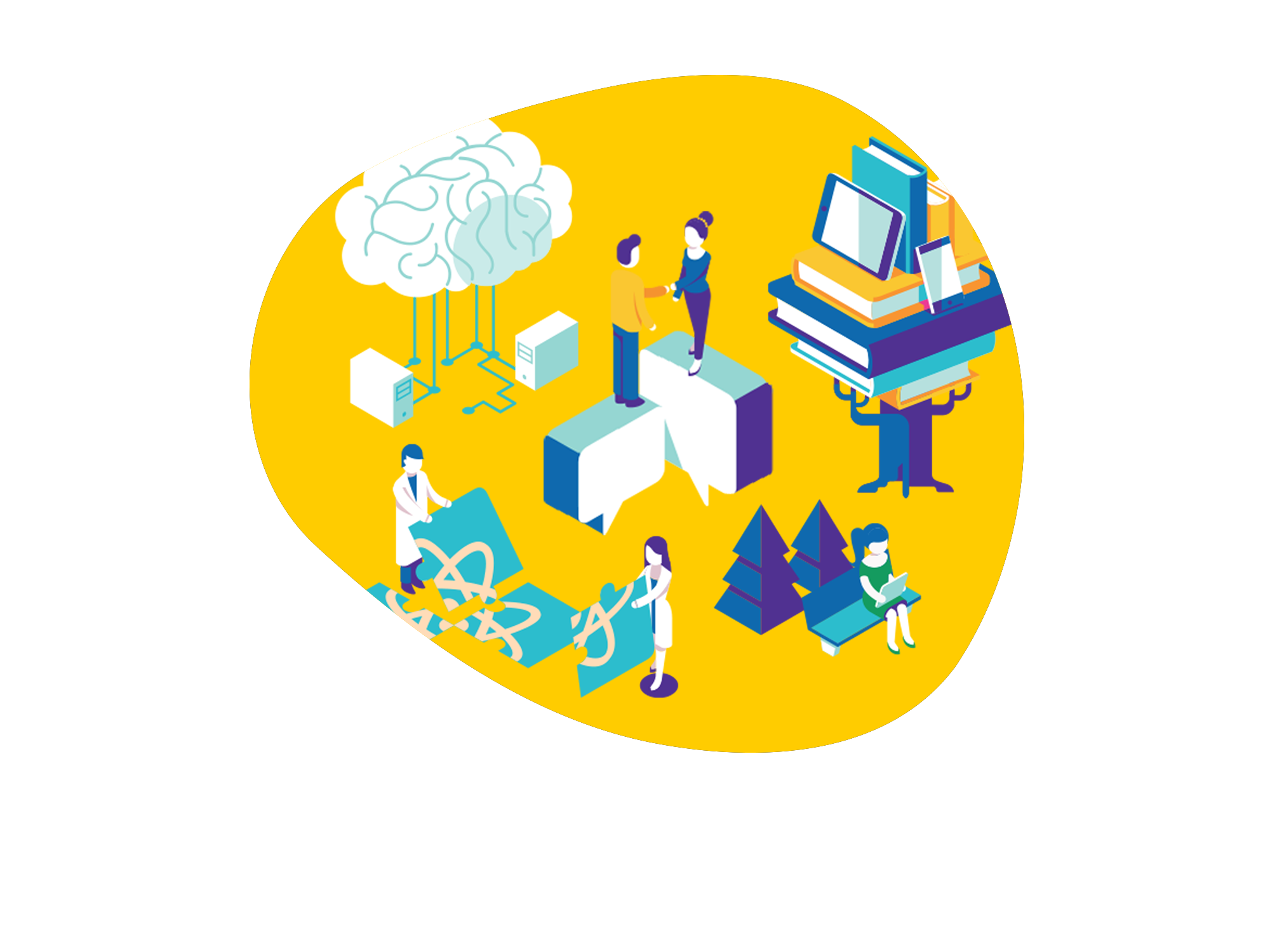 Illustration showing different situations and metaphors regarding the future of work