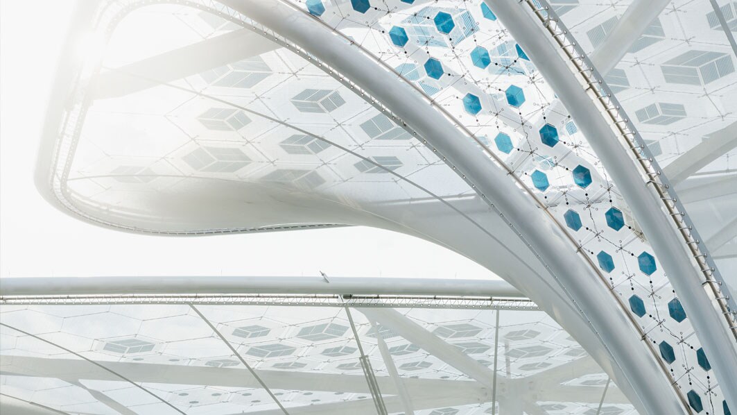 Solar trees on the headquarters campus in Darmstadt, Germany