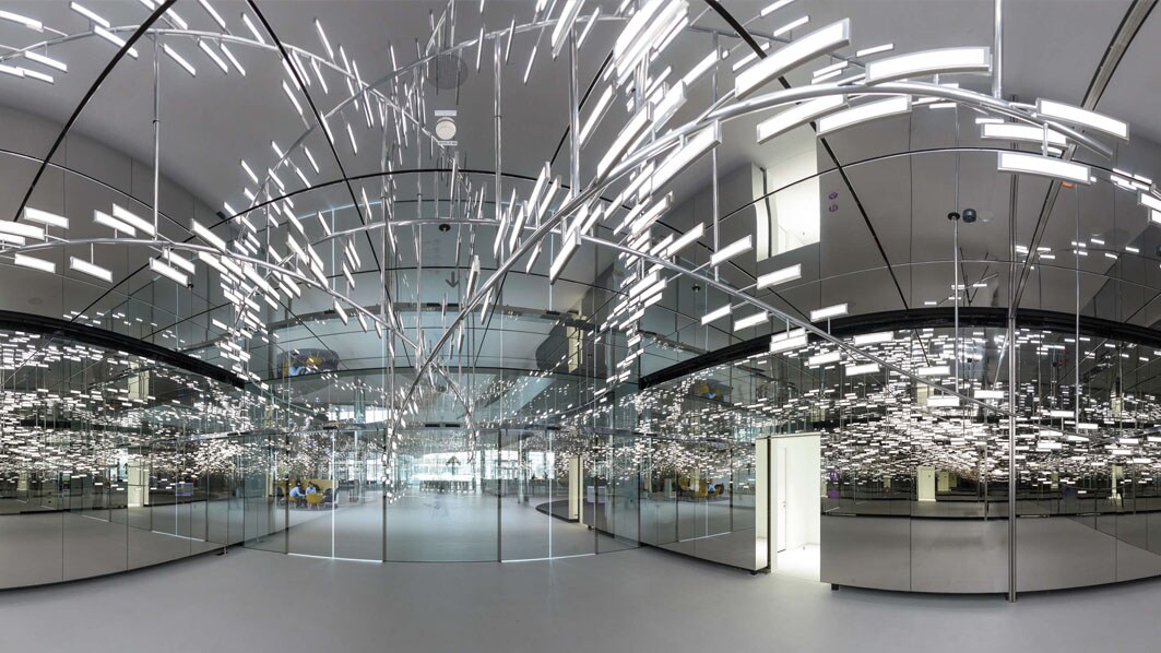 Panoramic view inside the OLED installation in the Innovation Center in Darmstadt, Germany