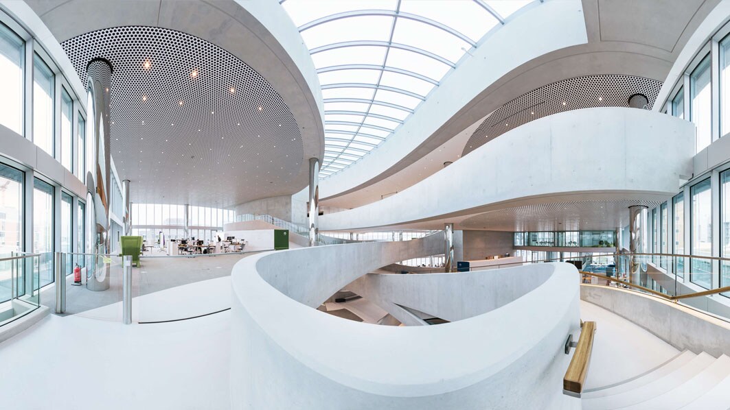 Panoramic view inside the Innovation Center in Darmstadt, Germany.