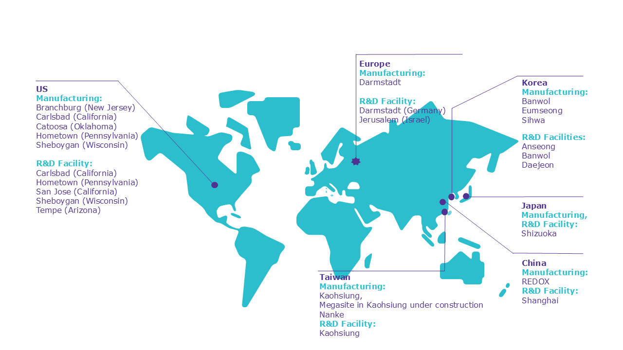 Map of Merck Electronics global presence